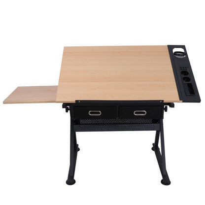 Cirocco Height Adjustable Drawing Drafting Table Desk w/Drawer Chair Stool | Tiltable Board Tabletop Office Workstation Durable Ergonomic Wide Ample Storage for Crafting Reading Painting Writing Art