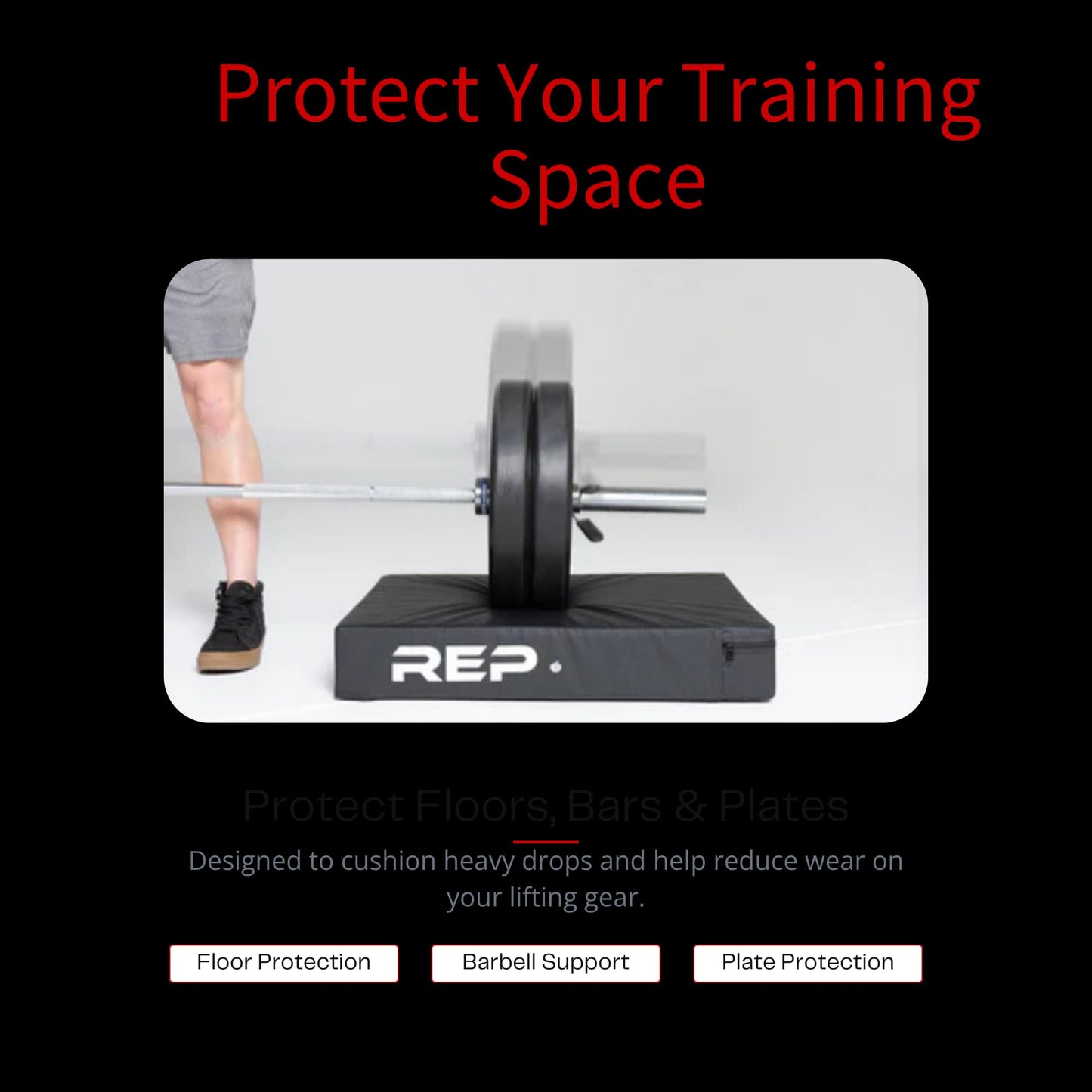 REP Fitness Crash Pads for Deadlifts and Olympic Weightlifting, Pair of High-Density Foam Drop Pads with Vinyl Covers and Nylon Handles, 29.5 x 22.5 x 5 in, Home Gym Floor Protection, Black Floor Pads
