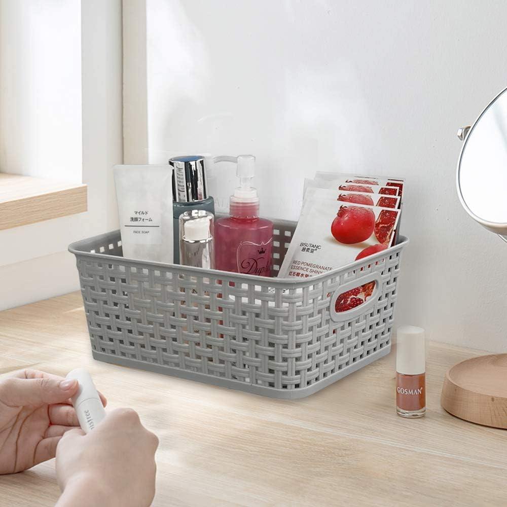6-Pack Plastic Storage Organizer Basket, Slightly Gray, 10.04"L x 7.48"W x 3.95"H