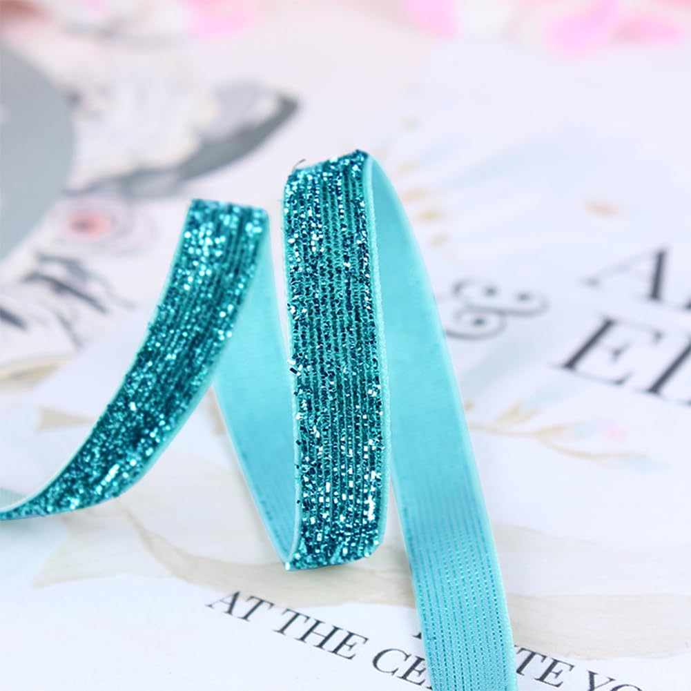 CABODYALS 50 Yards 3/8 Inch Turquoise Sequin Trim Light Blue Metallic Glitter Trim Single Sided Thin Sparkly Ribbons Bundle Rolls with Spool for Crafts Gift Wrapping Sewing Christmas Headbands DIY