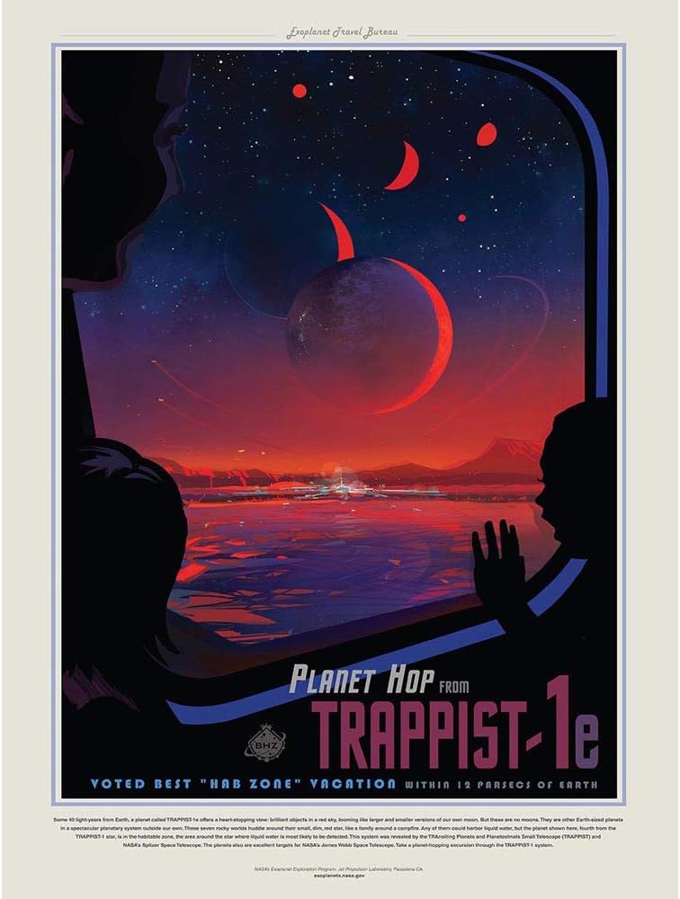 Wee Blue Coo Unframed Wall Art Print Poster - Nasa Space Travel Advert Trappist 1E Planet Hop Home Decor Premium