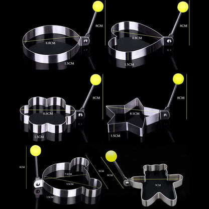 9PCS Fried Egg Mold, Stainless Steel Heart Bird Apple Elephant Horse Flower Star Shape Ring Mould Frying Cooker With Gift Box For Pancake Cookie Maker for Kid, Round Cooking Griddle Cutter Accessories