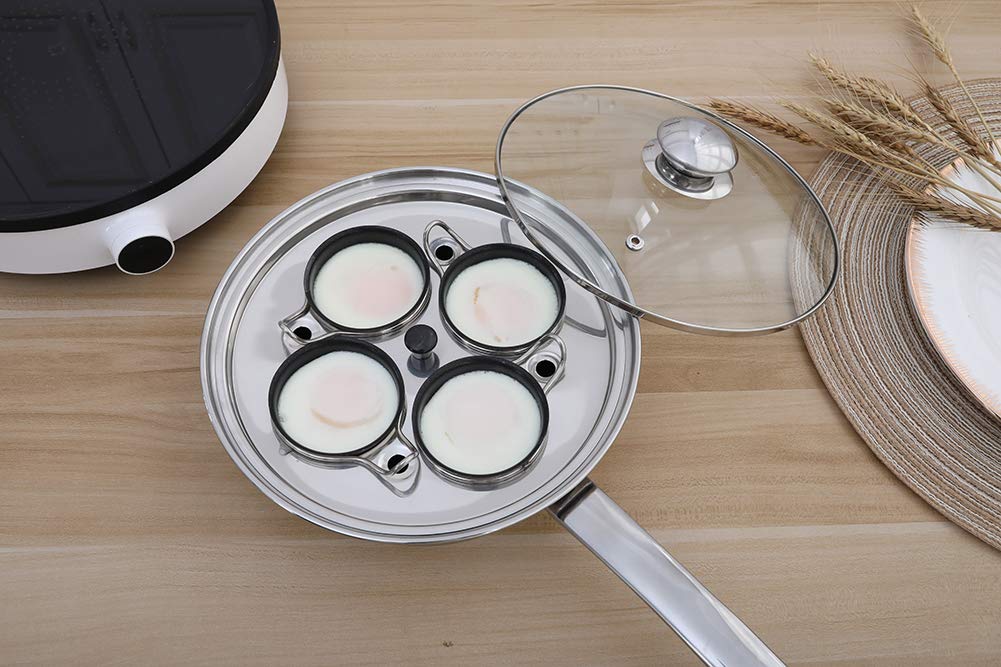 Egg Poacher Pan - Stainless Steel Poached Egg Cooker – Perfect Poached Egg Maker – Induction Cooktop Egg Poachers Cookware Set with 4 Nonstick Large PFOA FREE Egg Poacher Cups and Silicone Spatula…
