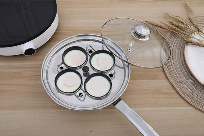 Egg Poacher Pan - Stainless Steel Poached Egg Cooker – Perfect Poached Egg Maker – Induction Cooktop Egg Poachers Cookware Set with 4 Nonstick Large PFOA FREE Egg Poacher Cups and Silicone Spatula…