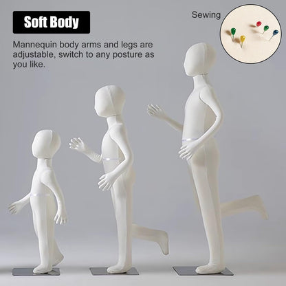 ntumLeap Adjustable Soft Full Body Mannequin for Kids Ages 1-14, Ideal for Boutique & Retail, Styrofoam Dress Form Dummy in White, Perfect for Displaying Children's Clothing, Whit, White-10 Years Old