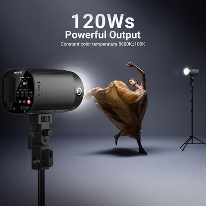 NEEWER 120Ws 2.4G TTL Outdoor Strobe Flash, Compatible with Godox, 1/8000s HSS Portable Studio Monolight with Modeling Light /3000mAh Battery/420 Flashes/1.5s Recycle for Photography Photoshoots, Q120