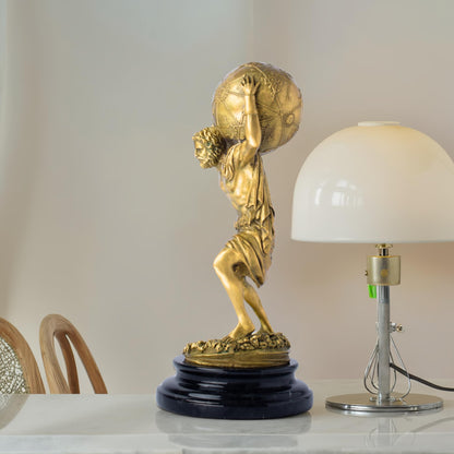 R REALONG Gloden Bronze Atlas Sculpture with Marble Base – 13.4" Tall Handcrafted Titan Atlas Carrying Globe Figurine, Lost-Wax Cast Bronze Art Decor for Home, Office & Collectors