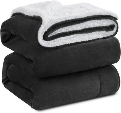KAWAHOME Sherpa Fleece Blanket - Extra Warm 500GSM Plush Queen Size for Winter | 90" x 90" Dark Grey