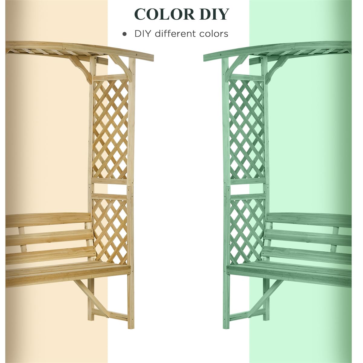 NAAMOTOMOX Patio Garden Arbor with Bench, Wooden Outdoor Bench w/Pergola, Side Trellis for Vines & Climbing Plants, 2-Person Outdoor Wood Seating for Patio, Backyard, Parks