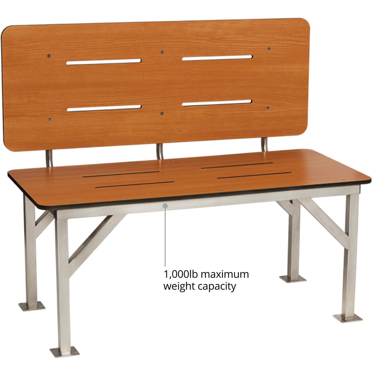 Seachrome Stationary Shower Bench with Back Rest, ADA, Solid Teak Phenolic