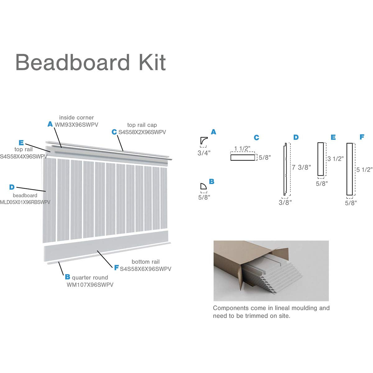 Ekena Millwork - WPKP104BBD, Deluxe Beadboard, 8' Length PVC Wainscoting Kit, 56" Height, White