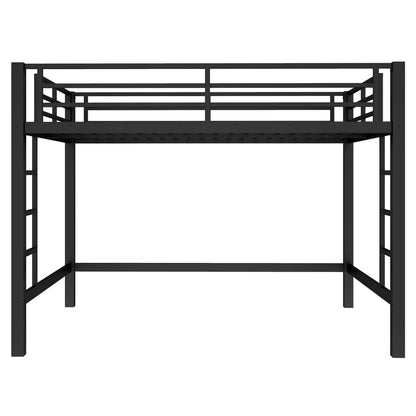 Bellemave Queen Size Loft Bed with 2 Ladder and Guardrails, Metal Loft Bed Frame for Adults, Kids, Teens, Black