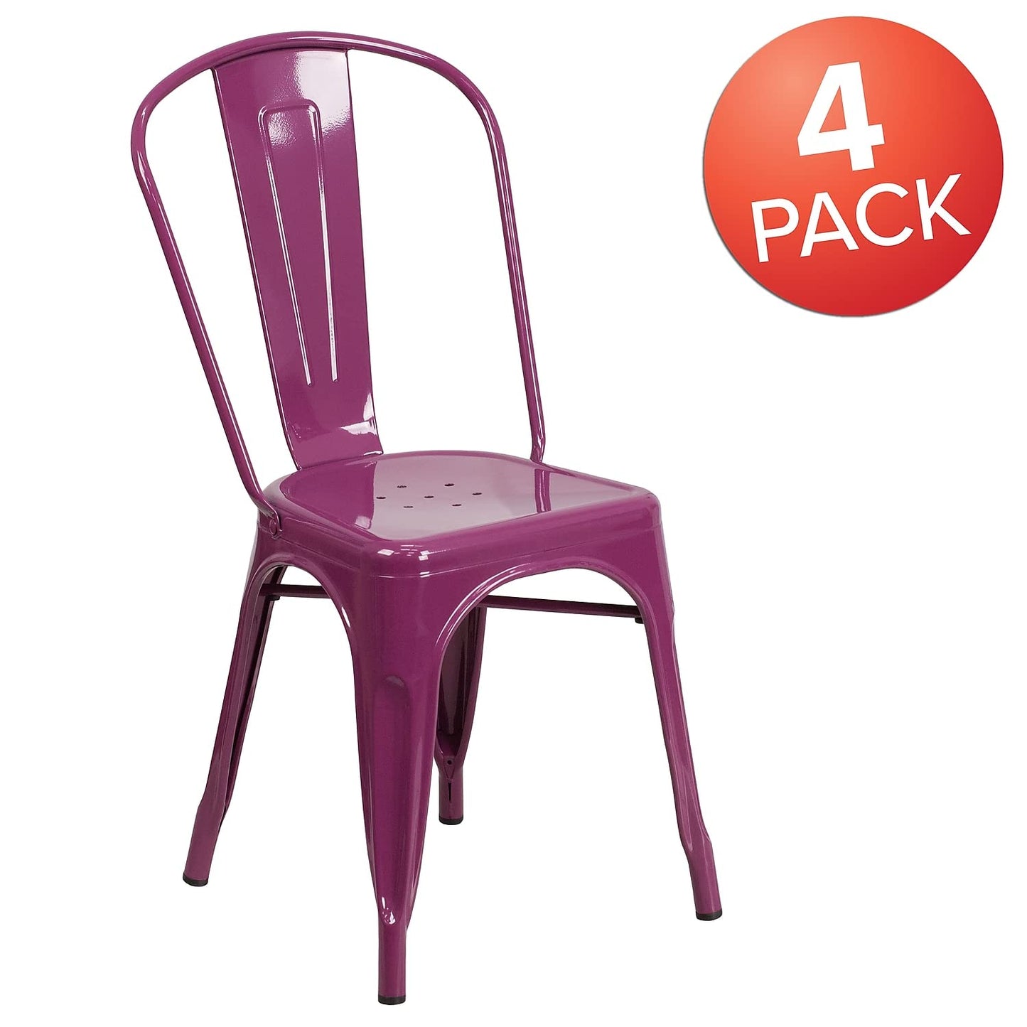 Flash Furniture Blake Commercial Grade 4 Pack Purple Metal Indoor-Outdoor Stackable Chair