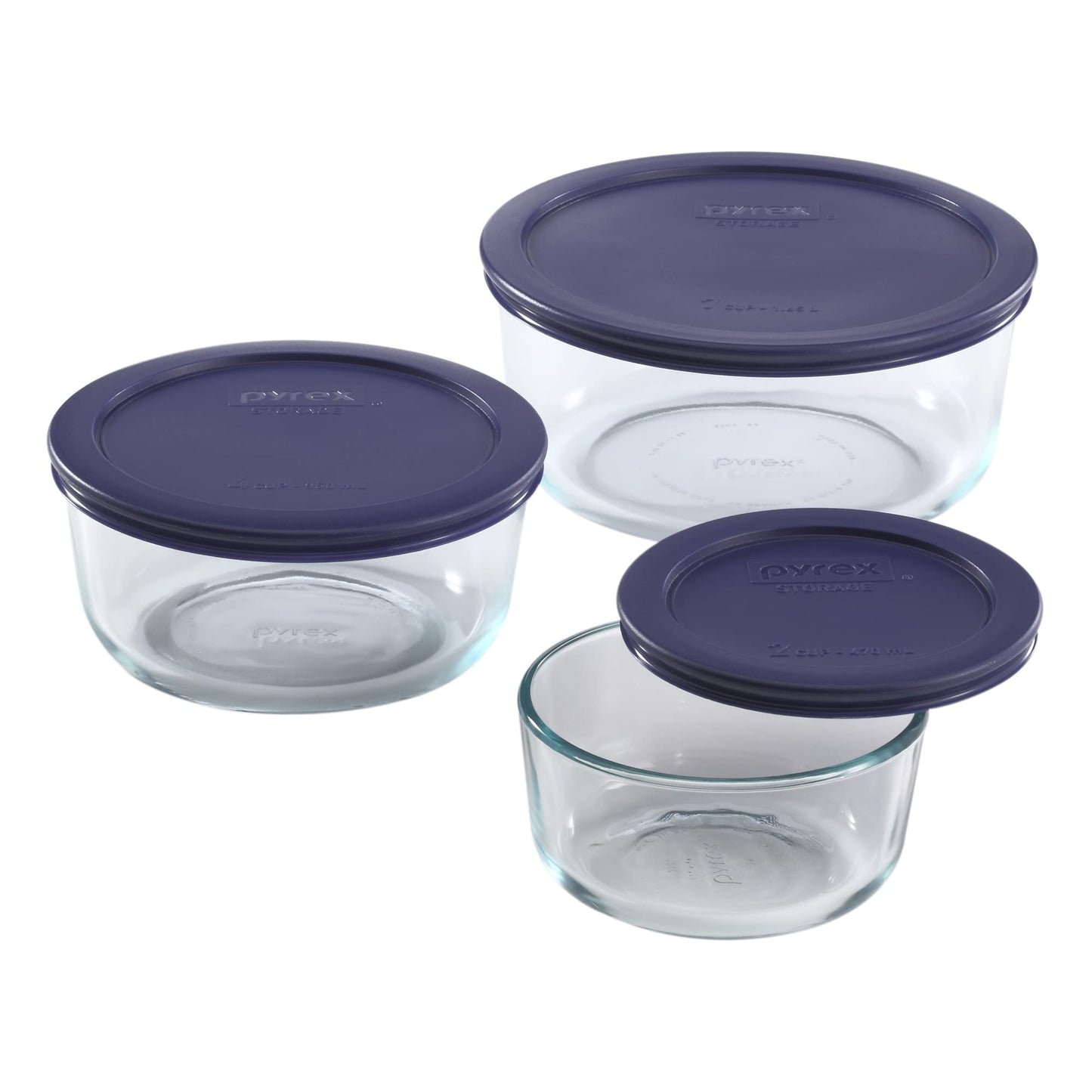 Pyrex Simply Store (3-Pack) Glass Food Storage Containers Set, (2, 4 & 7 Cup) Meal Prep Containers With Plastic BPA-Free Lids, Dishwasher & Microwave Safe