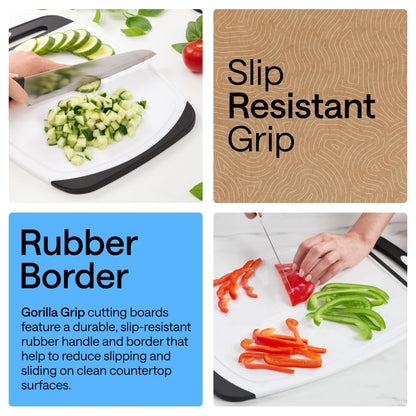GORILLA GRIP BPA-Free Reversible Kitchen Cutting Board Set of 3, US Designed, Nonporous, Juice Grooves Catch Liquid, Slip Resistant Border, Dishwasher Safe, Durable Large Food Chopping Boards, Black