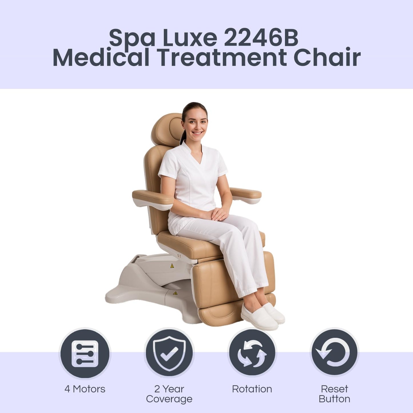 Spa Luxe - Professional Facial, Massage, and Medi Spa Exam Chair for Esthetician - All-Electric 4-Motor Procedure Table with 240° Swivel and Adjustable Headrest - 440lb Capacity, (Sand)