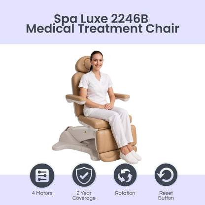 Spa Luxe - Professional Facial, Massage, and Medi Spa Exam Chair for Esthetician - All-Electric 4-Motor Procedure Table with 240° Swivel and Adjustable Headrest - 440lb Capacity, (Sand)