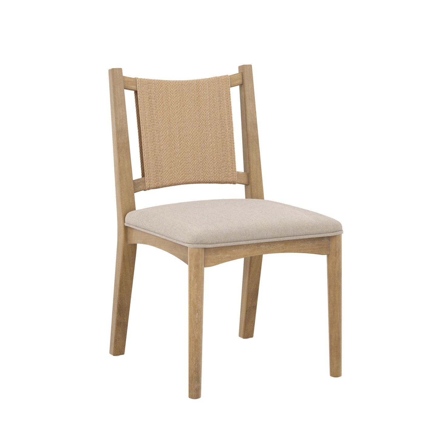 Nathan James Elodia Upholstered Dining Chair with Seagrass Back Solid Wood Modern Dining Room Chair with Natural Flax Upholstery, Light Brown