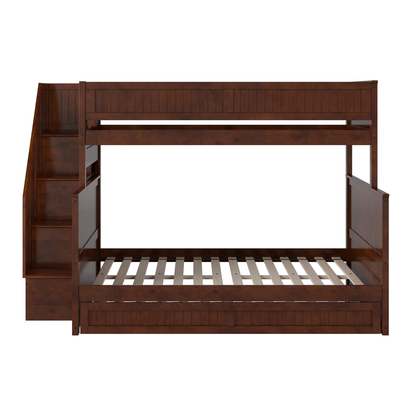 AFI, Dover Twin Over Full Staircase Bunk Bed with Storage Drawer and Twin Trundle, Walnut