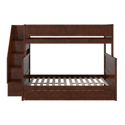 AFI, Dover Twin Over Full Staircase Bunk Bed with Storage Drawer and Twin Trundle, Walnut