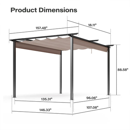 LAUSAINT HOME 10' x 13' Outdoor Retractable Pergola, Heavy-Duty Aluminum Pergola with Sun Shade Canopy for Garden, Backyard, Deck, Porch, Brown