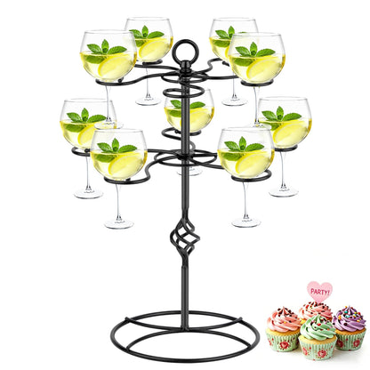 QPIX DIGITAL Wine Glass Rack 2 Tier 10 Holders Wine Glasses Stand, Black Champagne Tower Stand Countertop Tabletop Stemware Rack for Home and Bar Storage,Wine Glass Display Easy Assembly