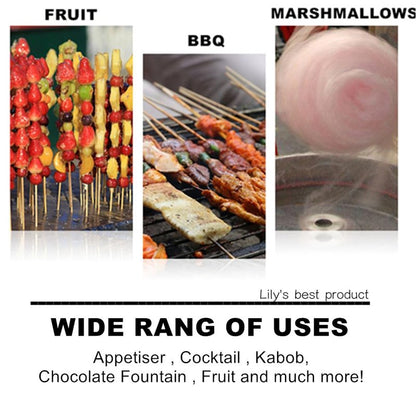 6" Natural Bamboo Skewers for BBQ，Appetiser，Fruit，Cocktail，Kabob，Chocolate Fountain，Grilling，Barbecue，Kitchen，Crafting and Party. Φ=4mm, More Size Choices 8"/10"/12"/14"/16"/17.5"/30"/36"(200 PCS)