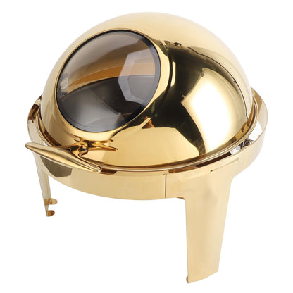 Chafing Dish Buffet Set Premium Stainless Steel Round Catering Food Warmer with Transparent Lid Alcohol Heated for Party Event Restaurant Banquet Gold 6L 47cm (1 Full Size Pan)