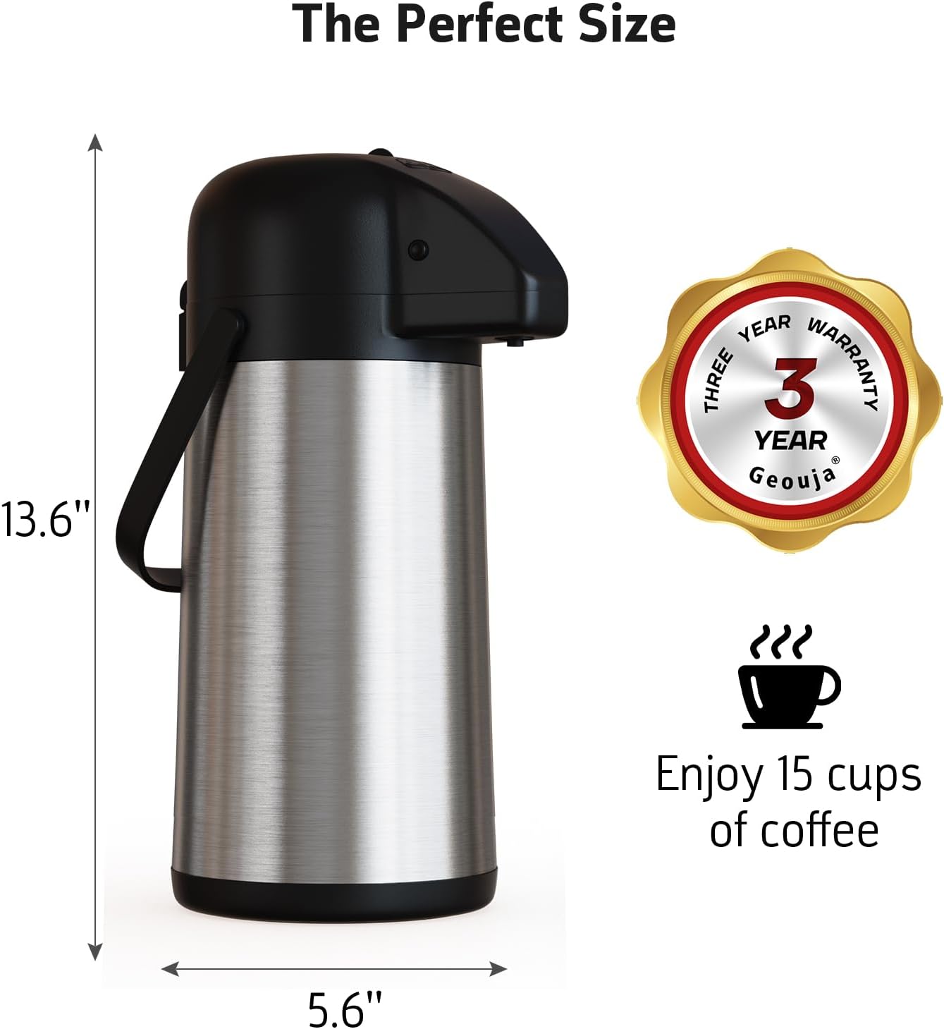 Airpot Coffee Carafe, 85 OZ / 2.5L Large Insulated Stainless Steel Thermos Urn