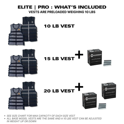 Hyperwear HyperVest ELITE Adjustable Weighted Vest for Women and Men — 10 lb Thin Steel Weights, Stretch CORDURA Fabric — Weight Vest for Walking, Running, Strength Training — Large Size, Jet Black