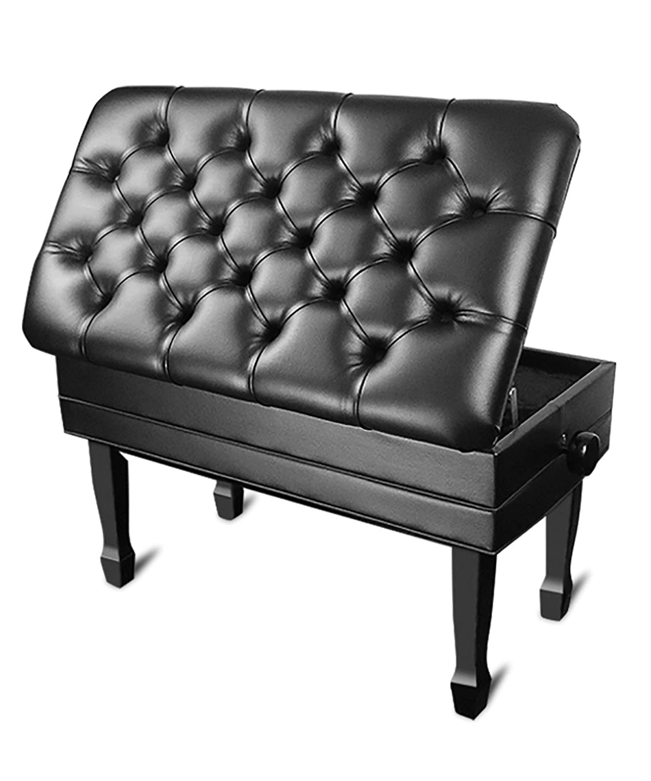 SDdPulse Leather Piano Bench Wooden Luxury Piano Bench,Soft Genuine Leather Piano Stool,with Waterproof Cushion and Strong Solid Wood Frame,200Kg Load Capacity,84 X 47 X 49-59Cm,Black