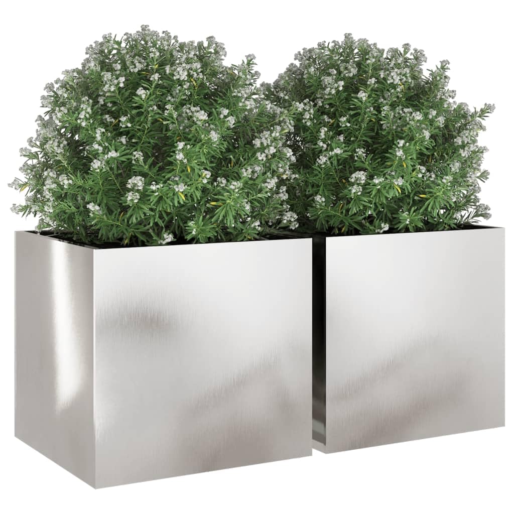 Foknhdi Set of 2 Large Silver Stainless Steel Rectangular Planters 18.5 x 19.3 x 18.1 in, Polished Planter Box for Patio Balcony Living Room Modern Indoor Outdoor Decor