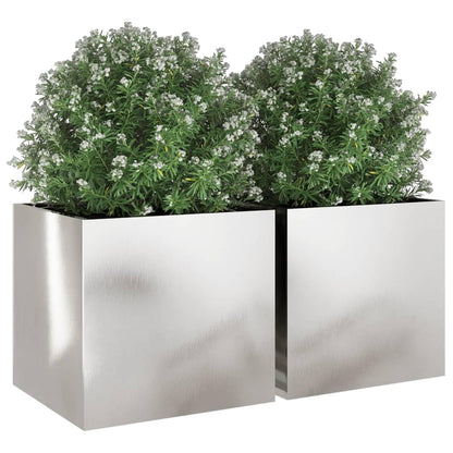 Tmriohed Stainless Steel Planter Boxes Set of 2 Large Silver Rectangular Modern Outdoor Indoor Garden Flower Pot 19.3"x18.5"x18.1" for Patio Balcony Living Room
