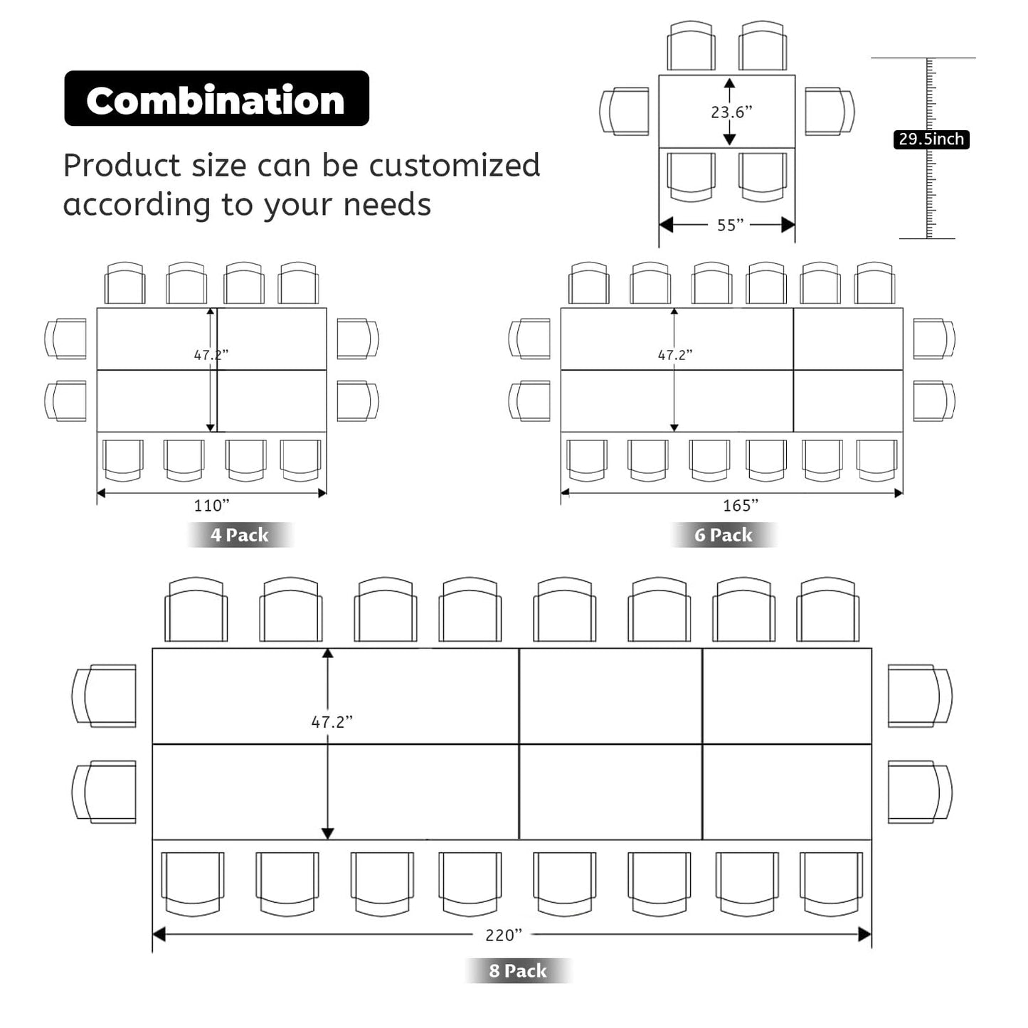 Folding Conference Tables,Flip Top Conference Room Tables,55.1 Inches Mobile Training Table with Silent Wheels,Modern Foldable Modular Boardroom Meeting Seminar Table for Office Classroom,8 Pack