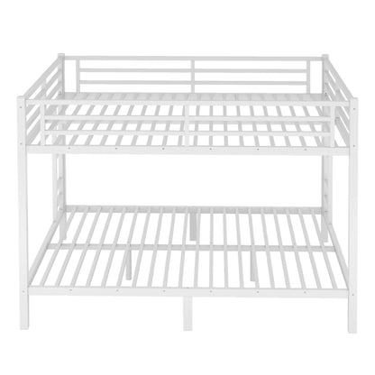 Queen Over Queen Bunk Bed for Adults, Teens, Heavy Duty Bunk Beds with 2 Ladder and Safety Guardrails, Adults Bunk Beds with Noise-Reducing Rubber Stoppers, Easy Assemble, White