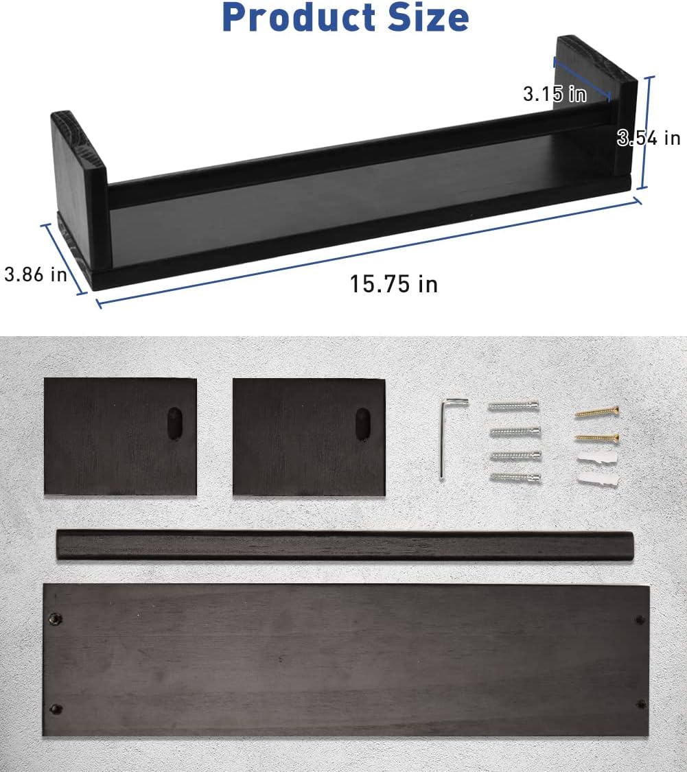 Gneric Black Floating Shelves for Wall, 15.7 inch Kids Bookshelf, Wall Shelves for Living Room Bedroom Decor, Kitchen