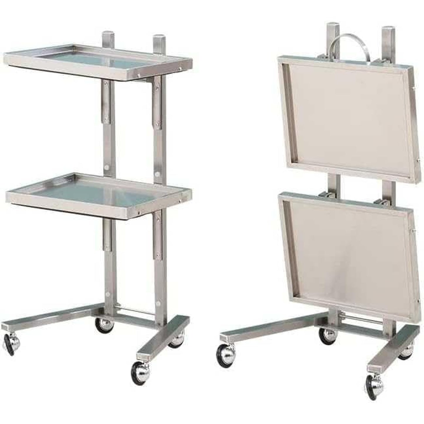 ZGFUSVFD 2-Tier Metal Rolling Cart, Stainless Steel Salon Storage Stand with Wheels Trolley Tray Storage Cart Kitchen Storage Trolley Utility for Bedroom Tattoo Shop, Silver