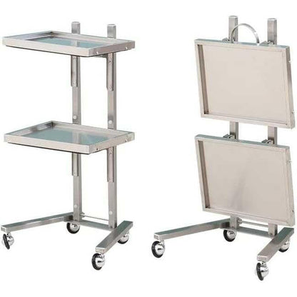 ZGFUSVFD 2-Tier Metal Rolling Cart, Stainless Steel Salon Storage Stand with Wheels Trolley Tray Storage Cart Kitchen Storage Trolley Utility for Bedroom Tattoo Shop, Silver