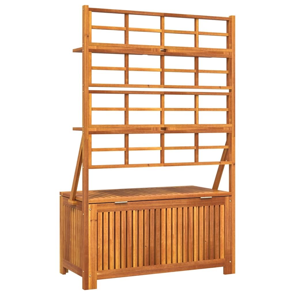 Xolmizyn Outdoor Storage Box with Trellis, Solid Acacia Wood Garden Tool Organizer, Weather-Resistant Large Deck Bin for Patio, Backyard, and Garden Organization, 39 x 39 x 63 in