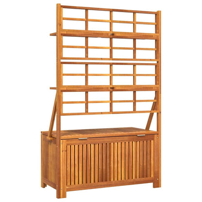 Xolmizyn Outdoor Storage Box with Trellis, Solid Acacia Wood Garden Tool Organizer, Weather-Resistant Large Deck Bin for Patio, Backyard, and Garden Organization, 39 x 39 x 63 in