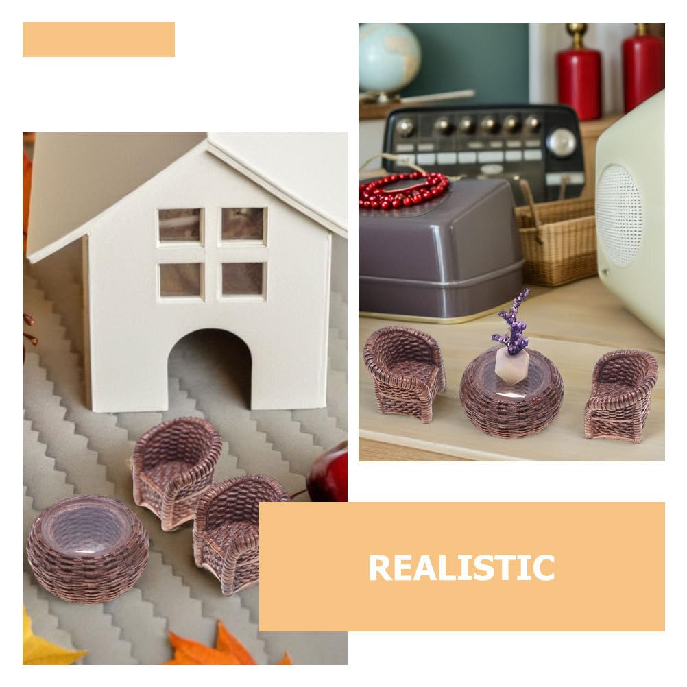DOITOOL Miniature Table and Chairs Set: 1:12 Scale Miniature Dollhouse Accessories Mini Rattan Table and Chairs Dollhouse Furniture for Fairy Garden Micro Landscape Decoration