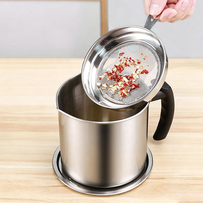 YYJINGYOU Grease Container with Fine Mesh Strainer kitchen oil storage tank pot 1.3L