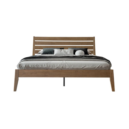 Queen Size Bed Frame, Solid Wood Platform Bed with Headboard & Footboard, Center Metal Legs, 12 Strong Slatted Base, No Box Spring Needed, Anti-Noise & Slip-Free Easy Assembly, Barnwood Finish RKQ-30