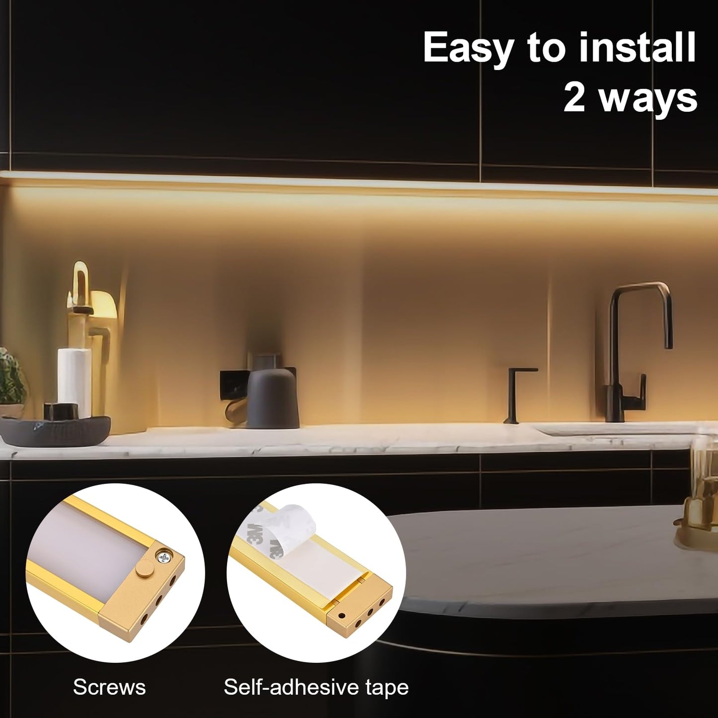BLESSINGLUX 2pack 20inch Dimmable LED Under Cabinet Light Kit, 2700K to 6000K Smart LED Under Counter Lighting Fixture, Compatible with Alexa, Google Assistant, for Kitchen, Pantry, Shelf (Gold)