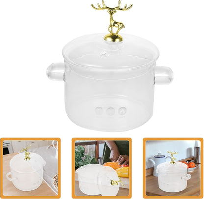 Tofficu Borosilicate Clear Soup Pot with Lid, Christmas Elk Cooking Noodle Pot, Household Kitchen Pan