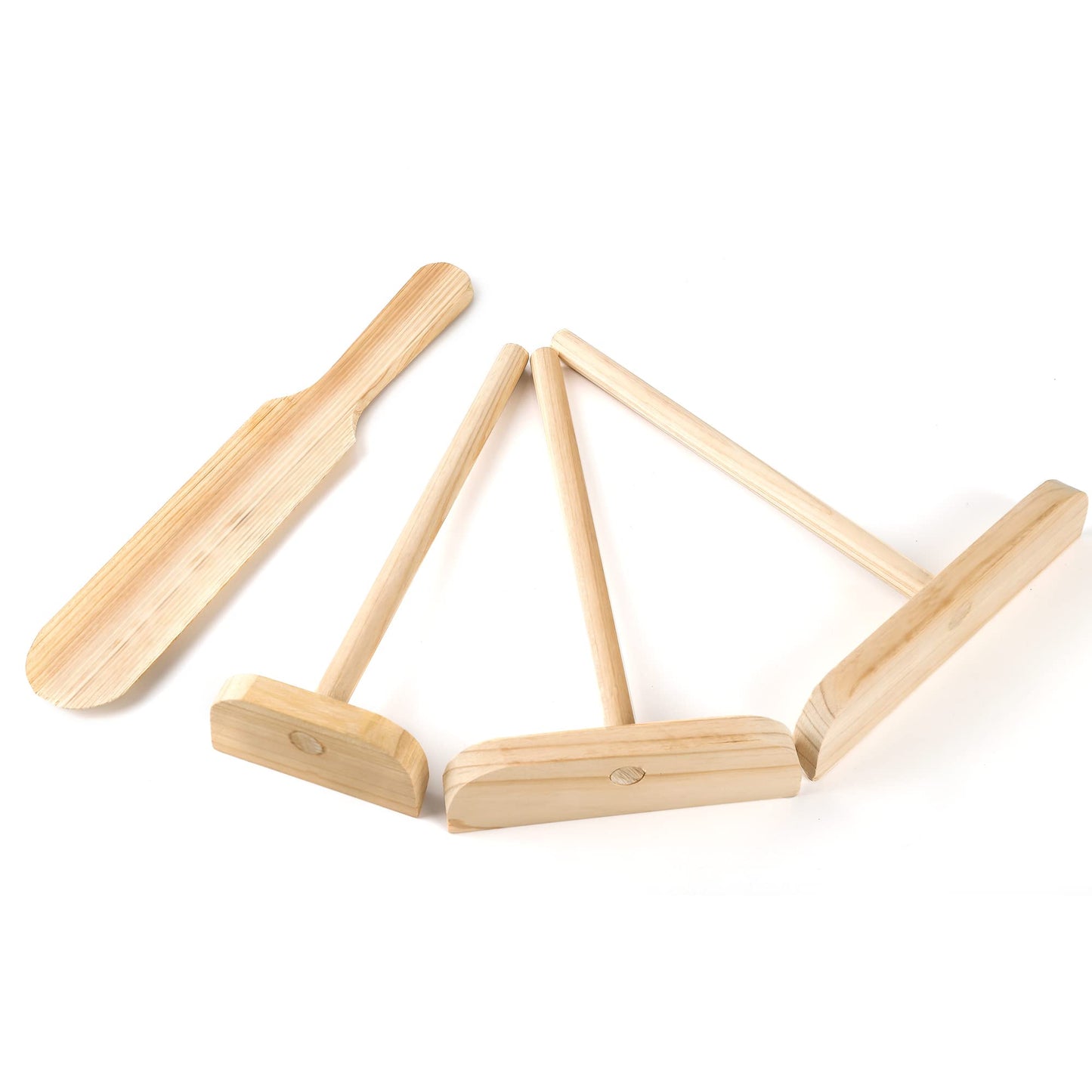 HUOYANSHE Fir Wood Pancake Spreader and Spatula Kit, 3 Size Batter Spreader and One 11.8" Spatula For Different Crepe Pans, Crepe Making Tools Suitable For Home Kitchen & Commercial Pancake Stall