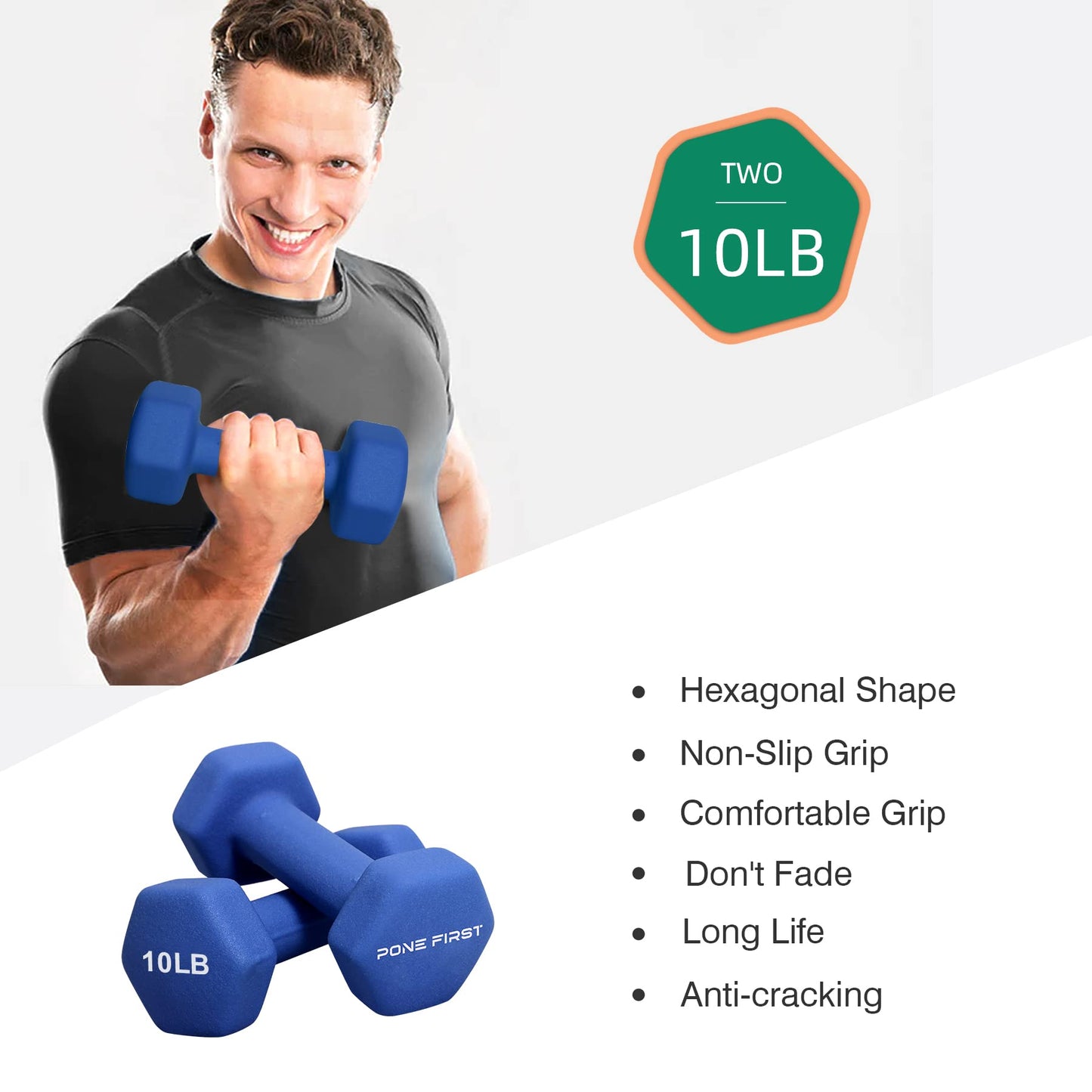Dumbbell Hand Weight Pairs – Neoprene Dumbbell Exercise & Fitness For Home Gym Equipment and Adjustable Dumbbell Sets–Non-Slip, Color Coded Hex Shaped Free Weights For Women,Men 2LB 3LB 5LB 8LB 10LB Pounds