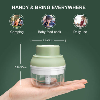 Electric Garlic Chopper Mini, Garlic Masher Crusher, Food Processor Small with Garlic Peeler And Spoon (100ML/3.3FL OZ, Green) 3.1 * 3.1 * 3.9 IN