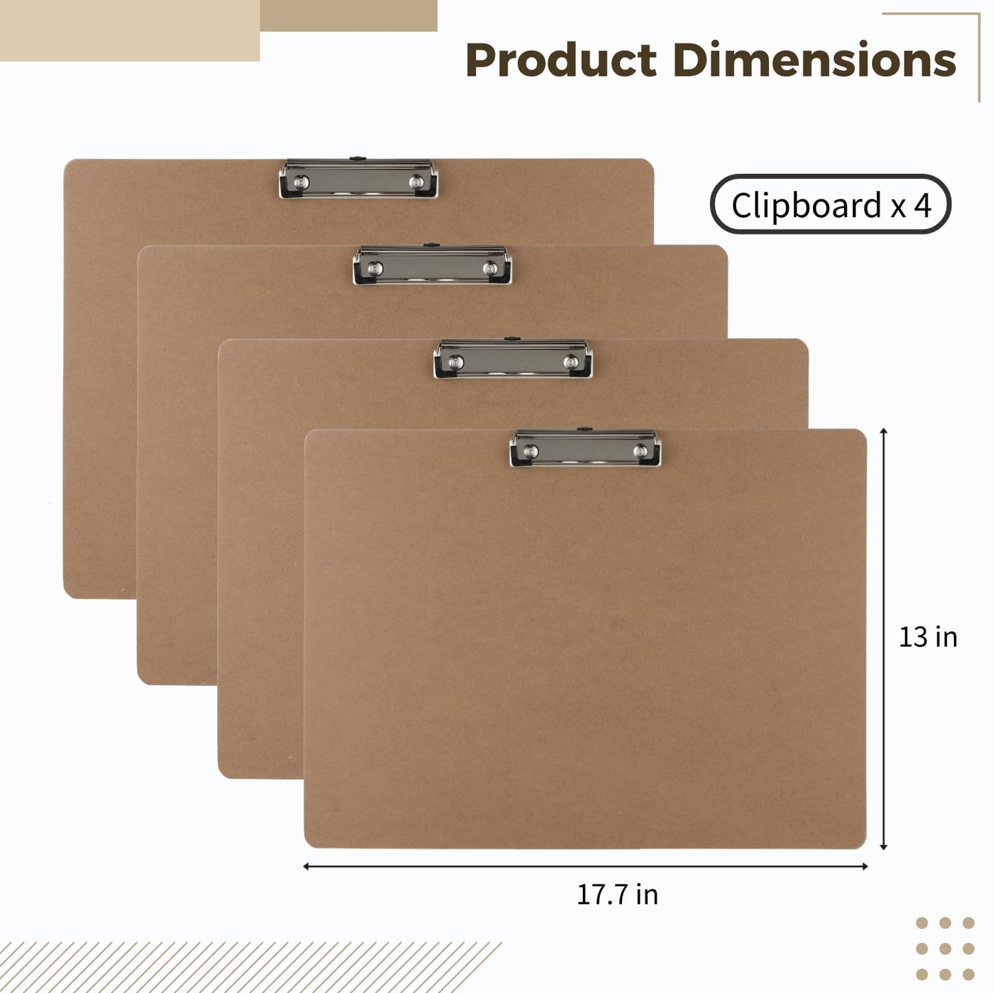 4PCS Extra Large Clipboards, 13’’ x 17’’ Clipboard, A3 Horizontal Wooden Clip Boards, Low Profile Clip Art Clipboard for Drawing, Sketching, Art Supplies, Landscape for Home Office