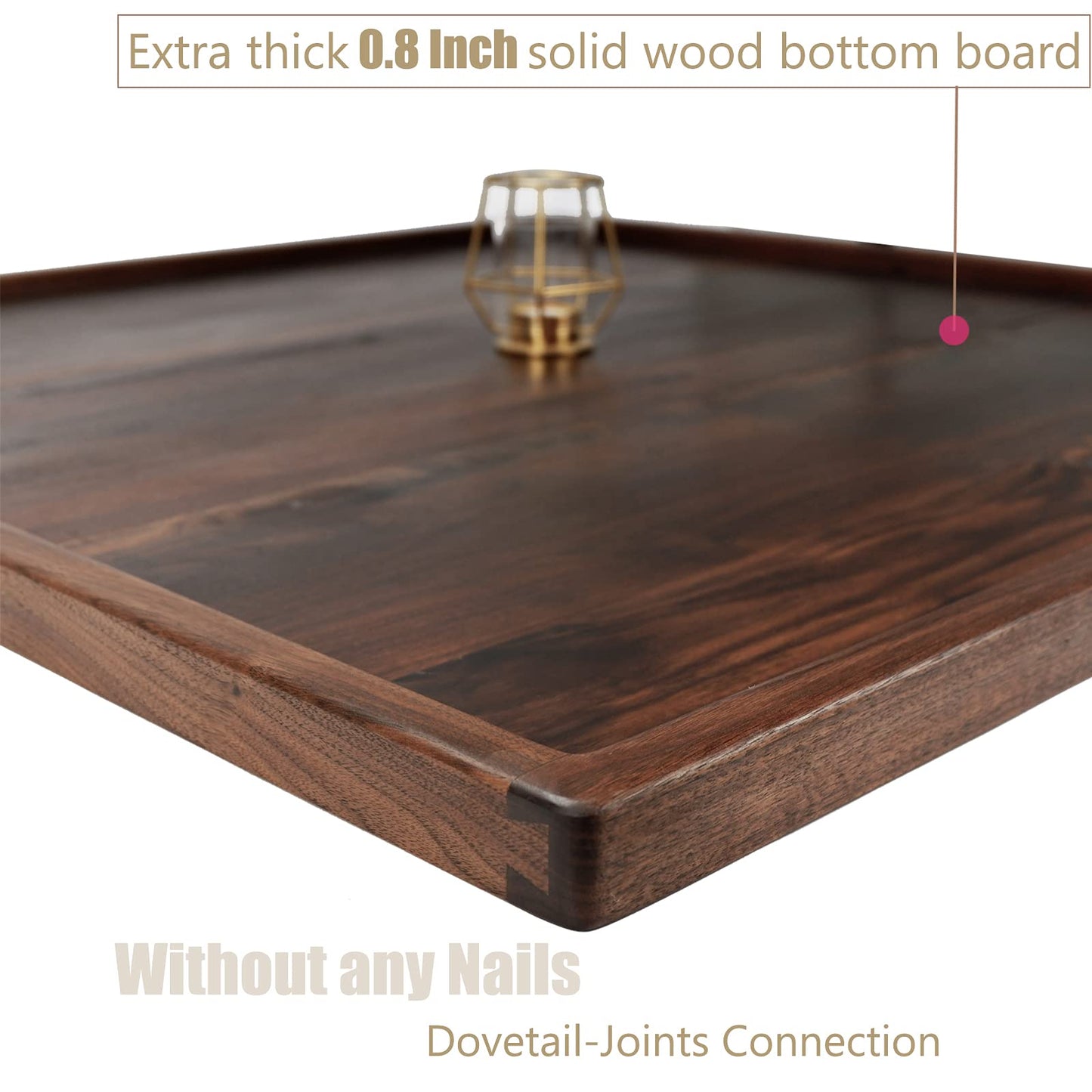 MAGIGO 32 x 32 Inches Extra Large Square Black Walnut Wood Ottoman Tray, Serve Tea, Coffee Classic 2.65 Feet Wooden Decorative Serving Tray